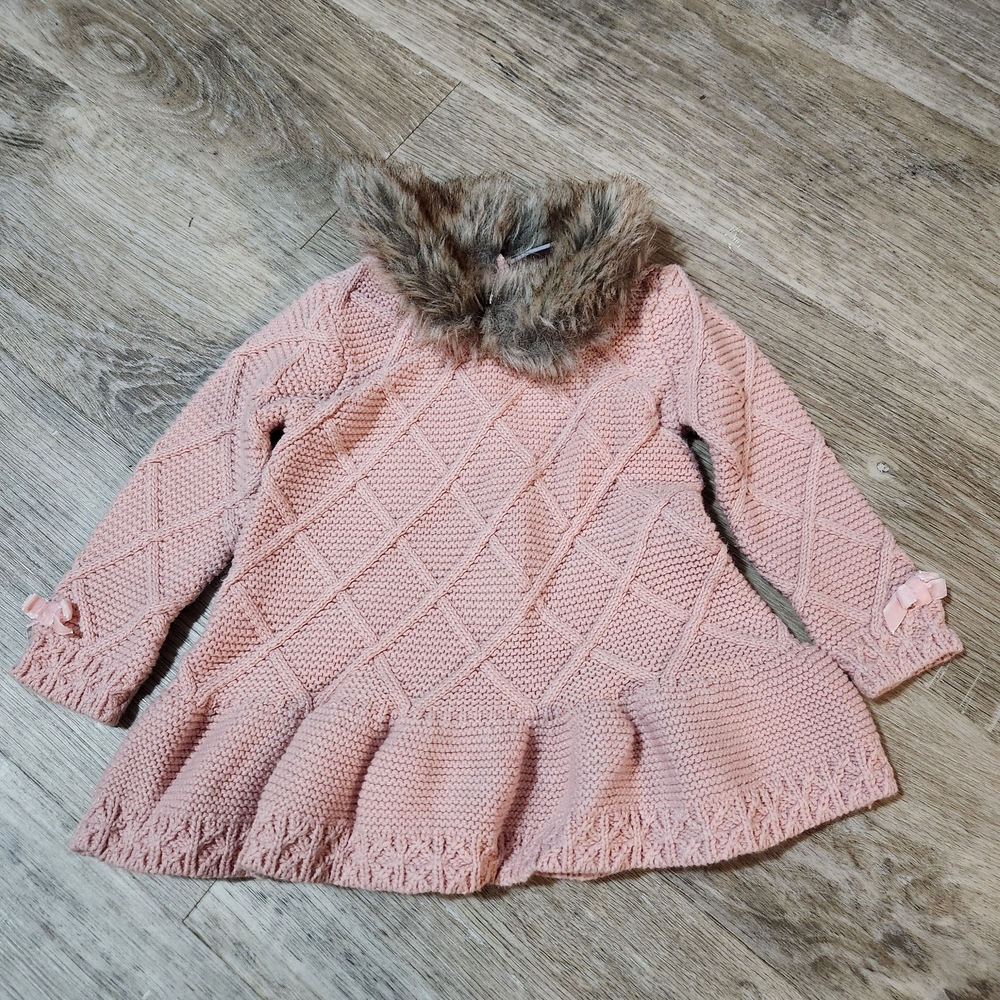 Tahari Pink Sweater with Faux Fur Collar